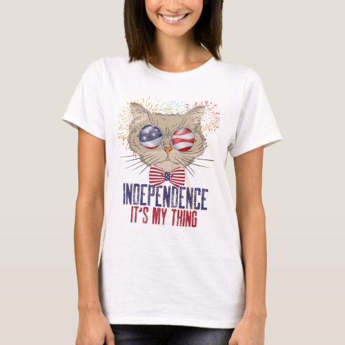 4th of July Cat and Funny Independence Day T_Shirt