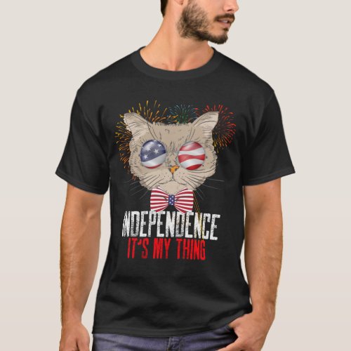 4th of July Cat and Funny Independence Day T_Shirt