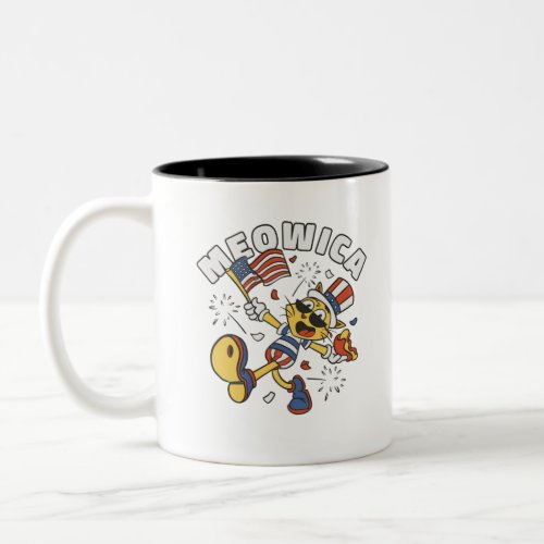 4TH OF JULY CAT CHARACTER Two_Tone COFFEE MUG