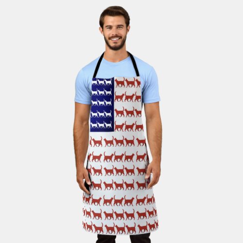 4th of July Cat Flag Red White and Blue apron 