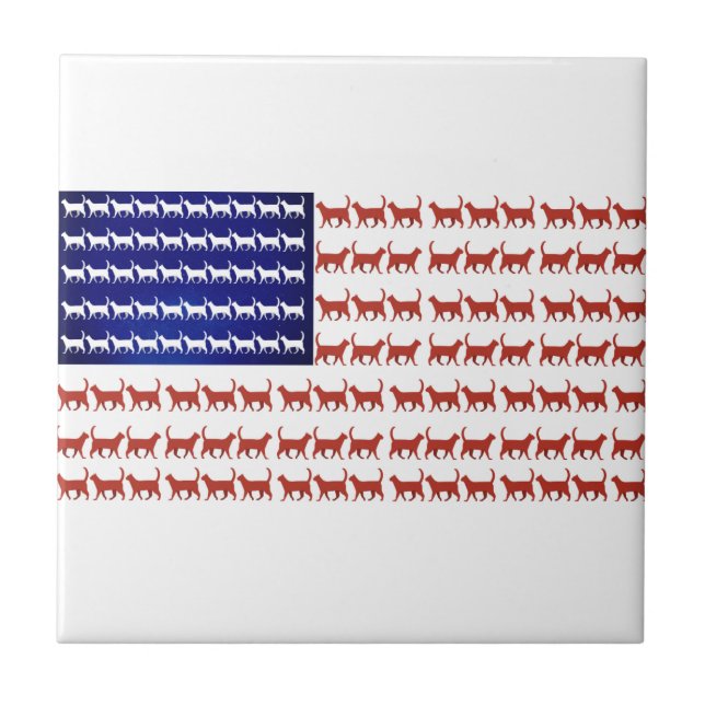 4th of July Cat Flag Red White and Blue  Ceramic Tile (Front)