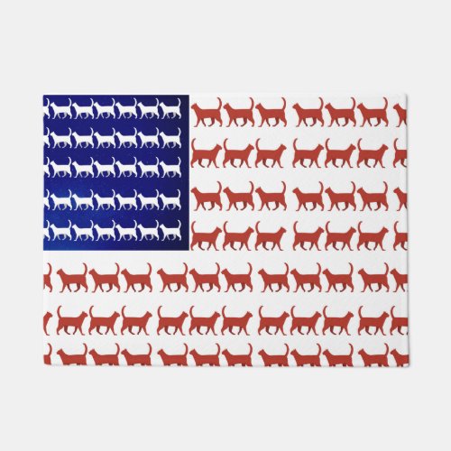 4th of July Cat Flag Red White and Blue Doormat