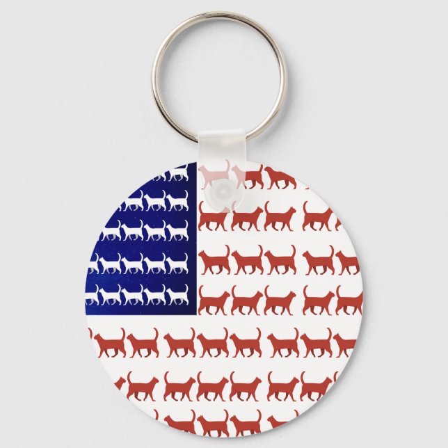 4th of July Cat Flag Red White and Blue Keychain (Front)