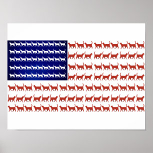 4th of July Cat Flag Red White and Blue Poster