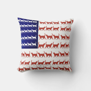 4th of July Cat Flag Red White and Blue Throw Pillow