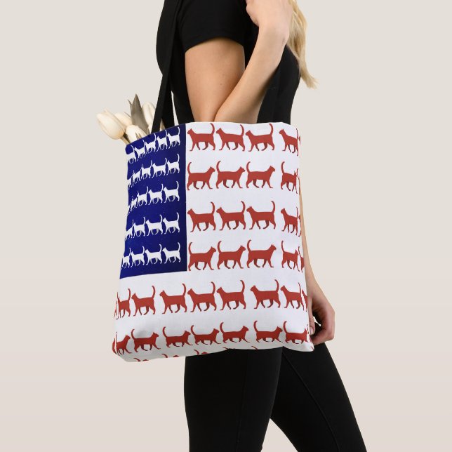 4th of July Cat Flag Red White and Blue  Tote Bag (Close Up)