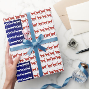 4th of July Cat Flag Red White Blue US Wrapping Paper