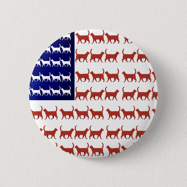 4th of July Cat Flag Red White Blue USA Patriot Button (Front)