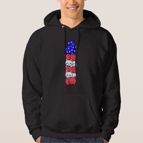 4th Of July Cat Patriotic American Flag Cute Cats  Hoodie