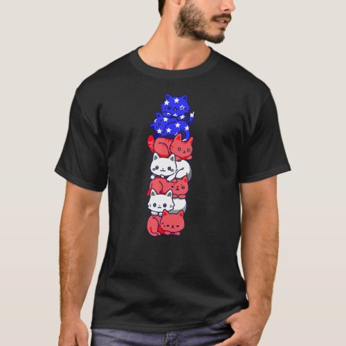 4Th Of July Cat Patriotic American Flag Cute Cats  T_Shirt