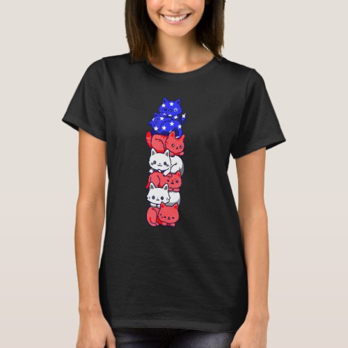 4th Of July Cat Patriotic American Flag Cute Cats  T_Shirt