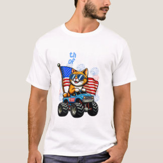 4th Of July Cat Riding Monster T-Shirt