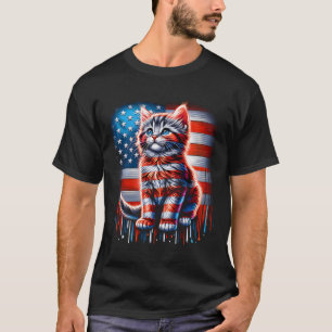 4th Of July Cat Usa Flag Cute Kitten Memorial Day  T-Shirt