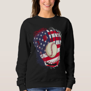 4th Of July Catcher Baseball Player US Flag Sport  Sweatshirt