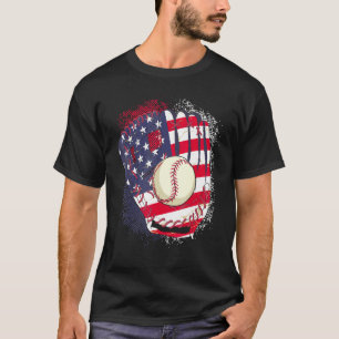 4th Of July Catcher Baseball Player US Flag Sport  T-Shirt