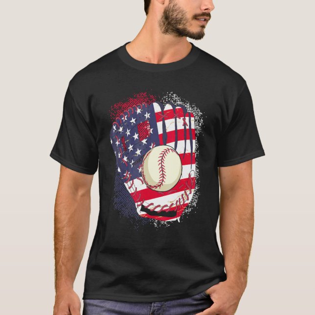 4th Of July Catcher Baseball Player US Flag Sport  T-Shirt (Front)