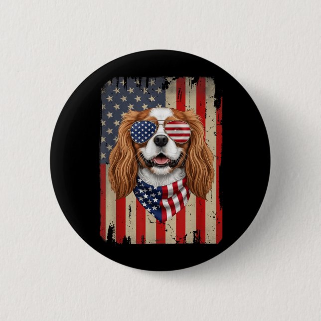 4th Of July Cavalier King Charles Spaniel Dog Button (Front)