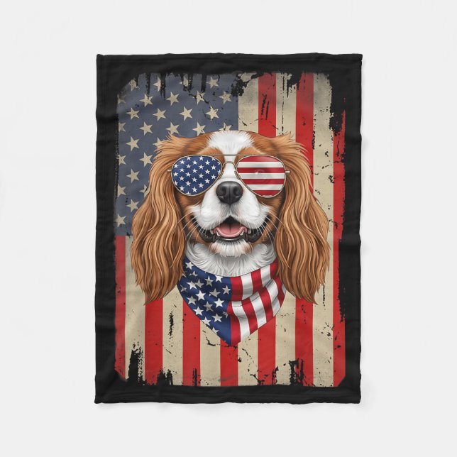 4th Of July Cavalier King Charles Spaniel Dog Fleece Blanket (Front)