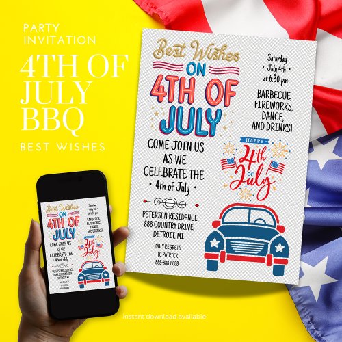 4th of July Celebrate Best Wishes Invitation