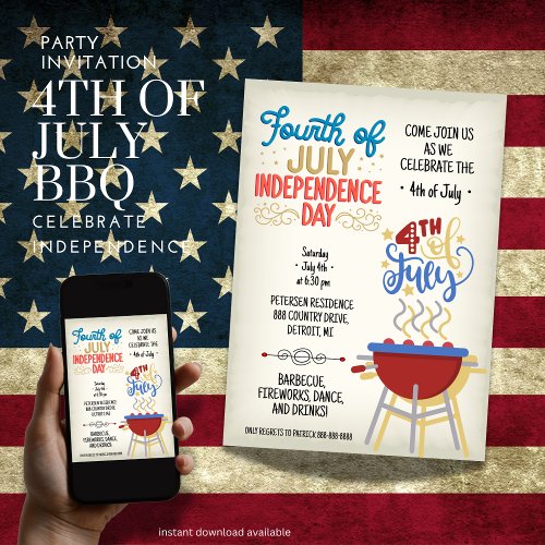 4th of July Celebrate Independence BBQ Invitation