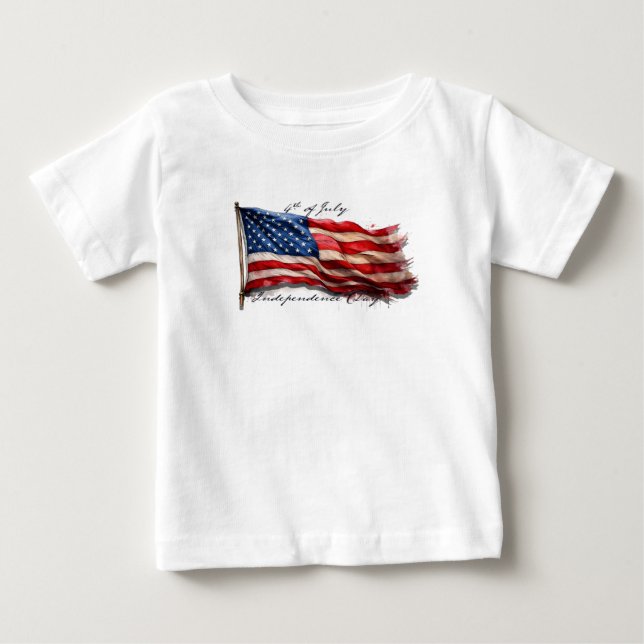 4th of July – Celebrate with US Flag Baby T-Shirt (Front)