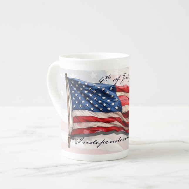 4th of July – Celebrate with US Flag Bone China Mug (Front Left)
