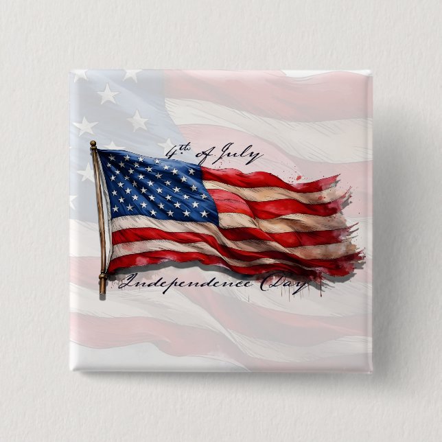 4th of July – Celebrate with US Flag Button (Front)