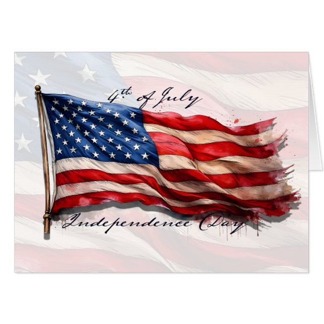 4th of July – Celebrate with US Flag Card (Front Horizontal)