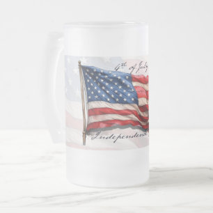 4th of July – Celebrate with US Flag Frosted Glass Beer Mug