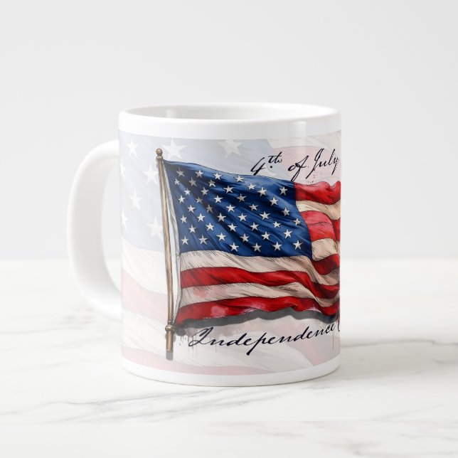 4th of July – Celebrate with US Flag Giant Coffee Mug (Front Left)