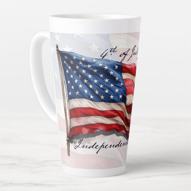4th of July – Celebrate with US Flag Latte Mug (Left Angle)