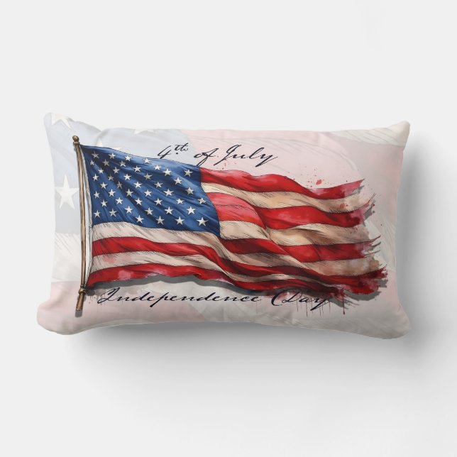 4th of July – Celebrate with US Flag Lumbar Pillow (Front)