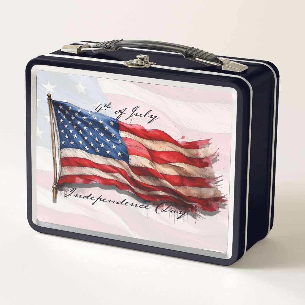 4th of July – Celebrate with US Flag Metal Lunch Box