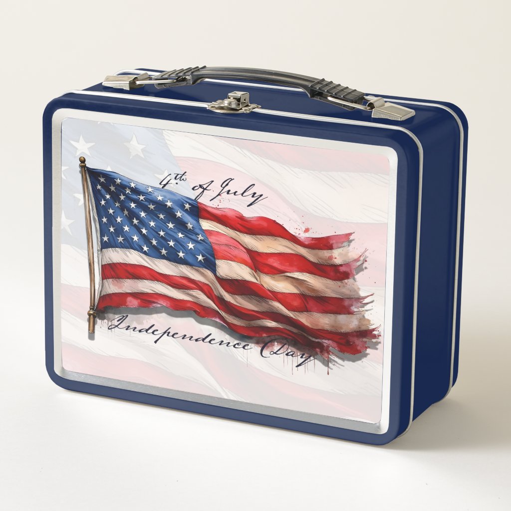 4th of July – Celebrate with US Flag Metal Lunch Box