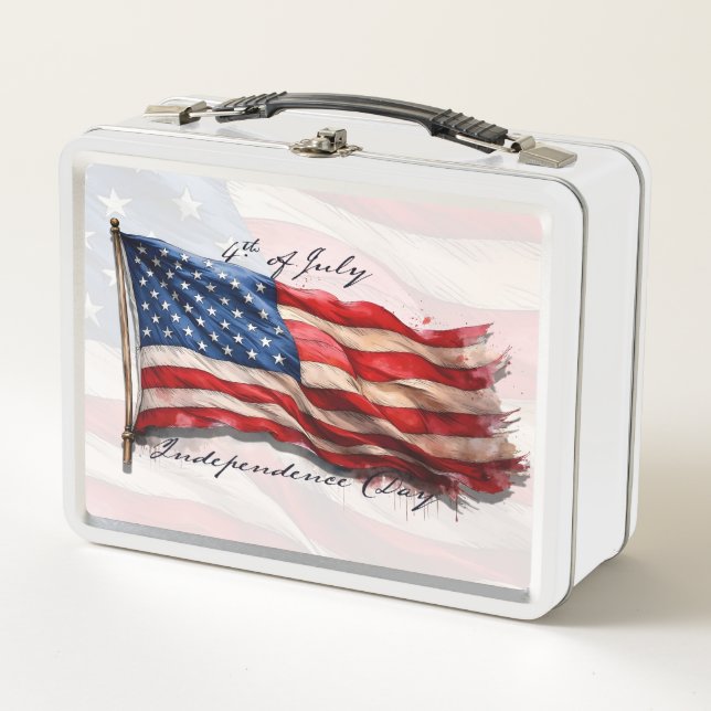 4th of July – Celebrate with US Flag Metal Lunch Box (Front)