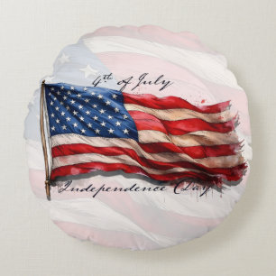 4th of July – Celebrate with US Flag Round Pillow