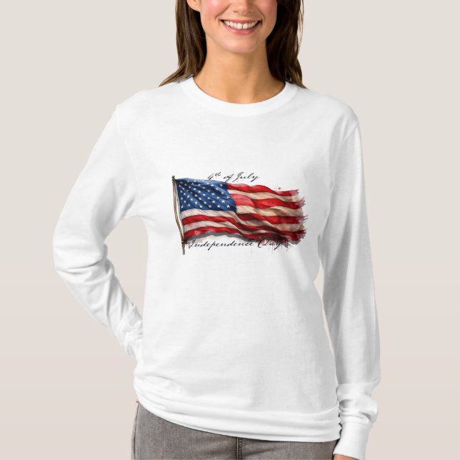 4th of July – Celebrate with US Flag T-Shirt (Front)