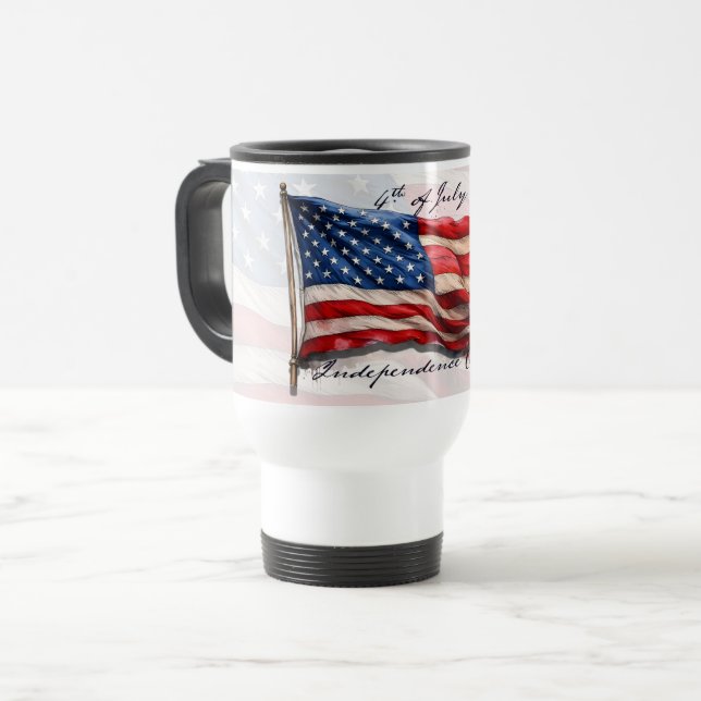 4th of July – Celebrate with US Flag Travel Mug (Front Left)
