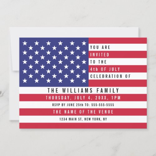 4th of July Celebration American Flag Invitation