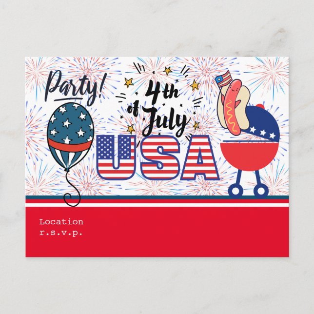 4th of July Celebration Barbecue Party invitation Postcard (Front)