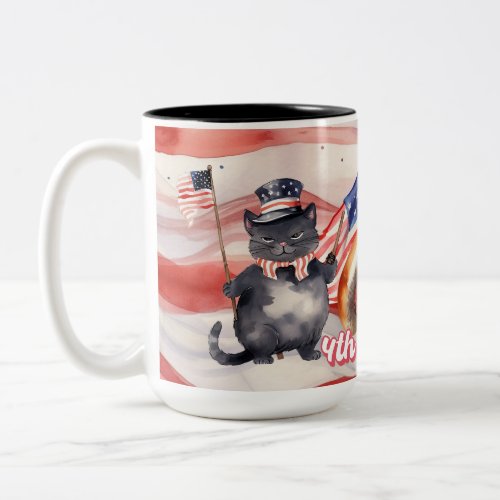 4th of July Celebration Barbecue Party with Cat Two_Tone Coffee Mug
