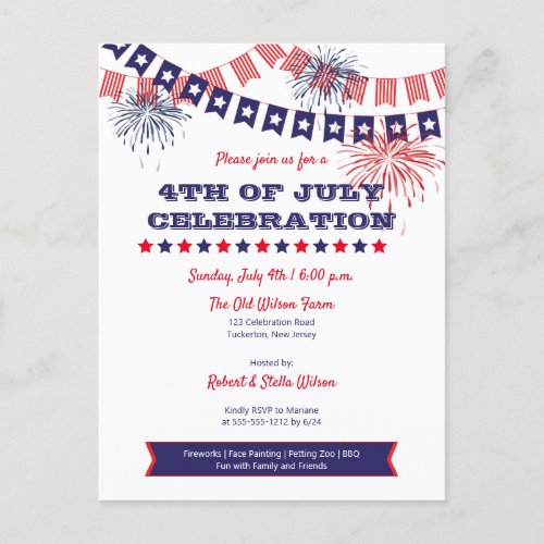 4th of July Celebration Fireworks  Bunting Invite