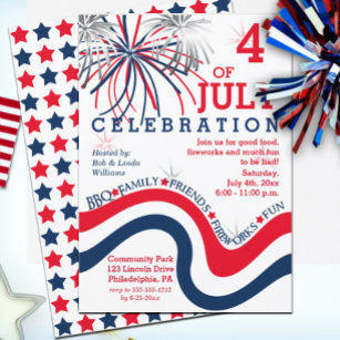 4th of July Celebration in Red White Blue Invitation
