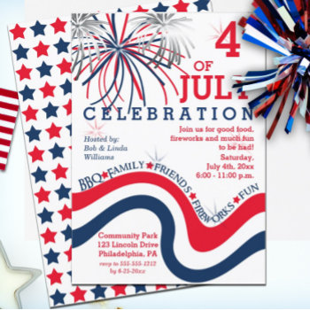 4th Of July Celebration In Red White Blue Invitation by holidayhearts at Zazzle