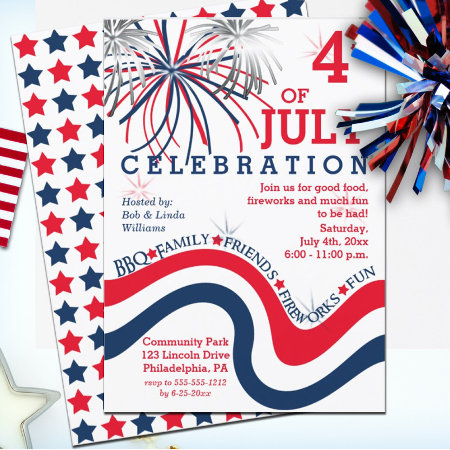 4th Of July Celebration In Red White Blue Invitation