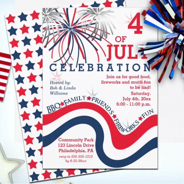 4th of July Celebration in Red White Blue Invitation | Zazzle