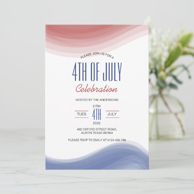 4th of July Celebration Red Blue Art Modern Invitation (Standing Front)
