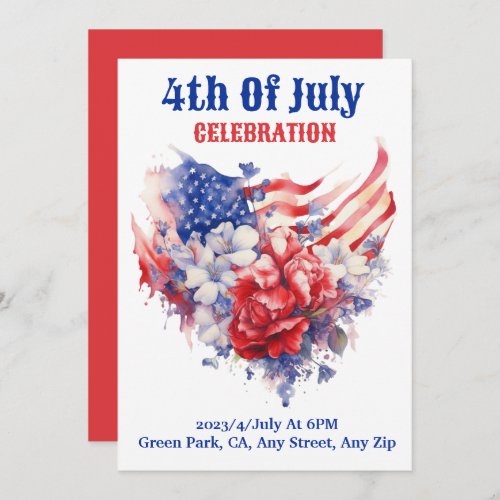 4th of July Celebration watercolor Blue red Holiday Card