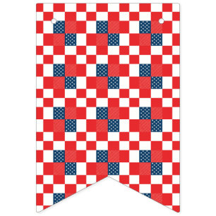 4th of July Checkerboard Patriotic Stars and Strip Bunting Flags