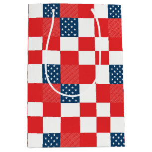 4th of July Checkerboard Patriotic Stars and Strip Medium Gift Bag